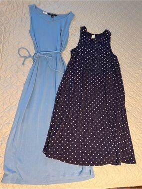 41 Hawthorn Light Blue Sleeveless Maxi & Navy Polka Dot A-Line Dress Duo